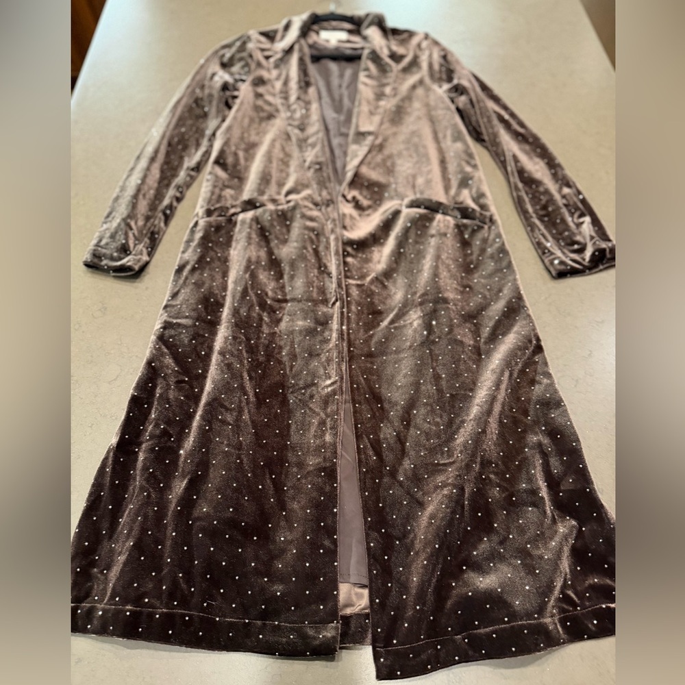 Skies Are Blue Velvet Long Coat with Studded Detail Sz: M - Picture 2 of 12